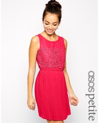 Asos Petite Skater Dress With Pleated Skirt And Lace Top