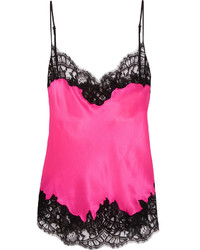Givenchy Camisole In Black Lace Trimmed Bright Pink Silk Satin Bright Pink