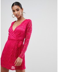 Hot Pink Lace Wrap Dress