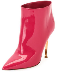 Hot Pink Leather Ankle Boots