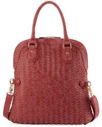 Neiman Marcus Distressed Woven Fold Over Satchel Bag Rose