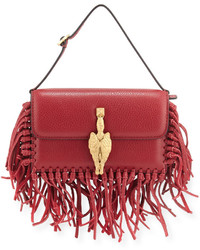 Valentino Dragon Leather Flap Bag With Fringe Trim Cranberry