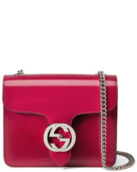 Gucci Interlocking Polished Leather Shoulder Bag Bright Pink