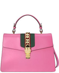 Gucci Sylvie Leather Top Handle Satchel Bag Bright Pink