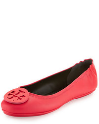 Women's Hot Pink Leather Ballerina Shoes by Tory Burch | Lookastic