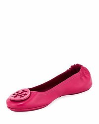 Women's Hot Pink Leather Ballerina Shoes by Tory Burch | Lookastic