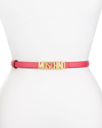 Moschino Leather Logo Buckle Belt Hot Pink