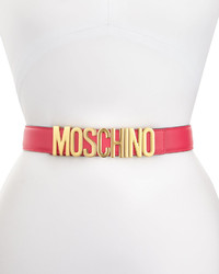 Moschino Wide Leather Logo Buckle Belt Hot Pink