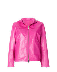 Hot Pink Leather Bomber Jacket