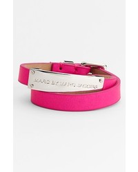 Marc by Marc Jacobs New Plaque Double Wrap Leather Id Bracelet Pop Pink Silver