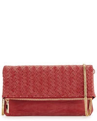 Neiman Marcus Distressed Woven Flap Top Clutch Bag Rose