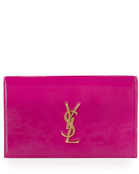Saint Laurent Monogram Leather Clutch Bag Electric Pink