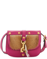 Valentino Pebbled Leather Clutch Bag With Fur Front Fuchsia