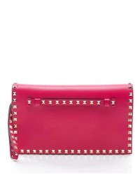 Valentino Pre Owned Pink Leather Rockstud Clutch