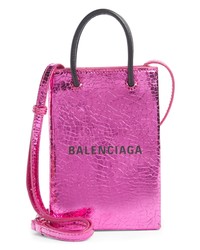 Balenciaga Shopping Metallic Leather Crossbody Phone Bag