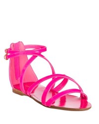 Hot Pink Leather Flat Sandals