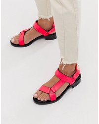 ASOS WHITE Bluebell Leather Sporty Sandals In Neon Pink