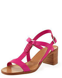 Hot Pink Leather Heeled Sandals