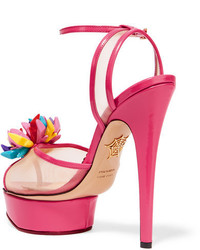 Charlotte Olympia Barbie Pomeline Patent Leather And Mesh Sandals Pink