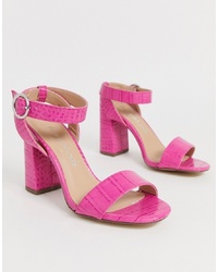 New Look Heeled Sandal In Bright Pink Croc