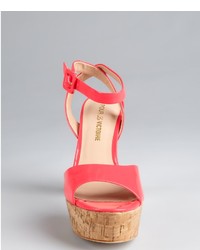 Pour La Victoire Neon Pink Patent Leather Nasha Cork Heel Sandals