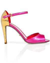 Sergio Rossi Pinkgold Patent Leather Open Toe Sandals