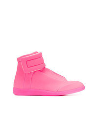 Hot Pink Leather High Top Sneakers for Men | Lookastic