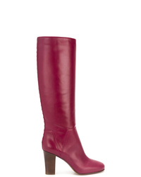 Hot Pink Leather Knee High Boots