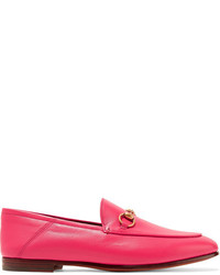 Gucci Brixton Horsebit Detailed Leather Collapsible Heel Loafers Fuchsia