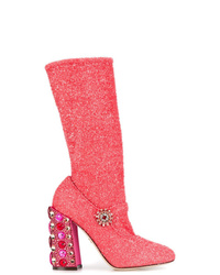 Hot Pink Leather Mid-Calf Boots