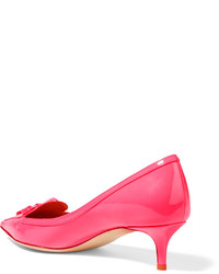 Valentino Bow Embellished Neon Patent Leather Pumps