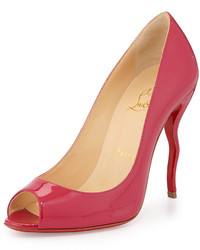 Christian Louboutin Jolly Patent Squiggle Heel Red Sole Pump Fuchsia