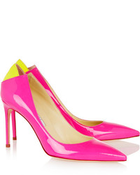 Brian Atwood Mercury Suede Trimmed Patent Leather Pumps