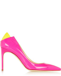 Brian Atwood Mercury Suede Trimmed Patent Leather Pumps