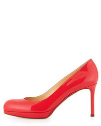 Christian Louboutin New Simple Patent Leather Platform Red Sole Pump Pink