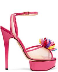Charlotte Olympia Barbie Pomeline Patent Leather And Mesh Sandals Pink
