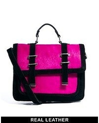 Asos Leather Satchel Bag With Faux Pony Panel