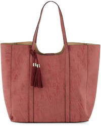 Neiman Marcus Braided Tassel Faux Leather Tote Bag Rose