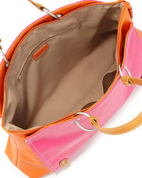 Neiman Marcus Jillian Tonal Faux Leather Tote Bag Pinkorange