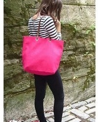 Independent Reign Linen And Leather Tote Bag Hot Pink