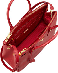 Prada Medium Saffiano Double Zip Executive Tote Bag Red