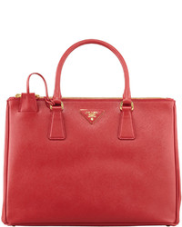 Prada Medium Saffiano Double Zip Executive Tote Bag Red