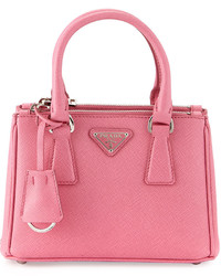 Prada Saffiano Lux Micro Tote Bag Wshoulder Strap Pink