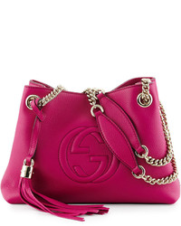 Gucci Soho Small Leather Tote Bag W Chain Straps Bright Pink