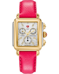 Michele 18mm Leather Watch Strap Bright Pink