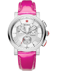 Michele 20mm Leather Watch Strap Pink