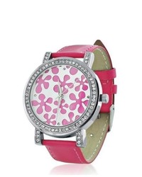 Bling Jewelry Pink Flower Power Leather Watch