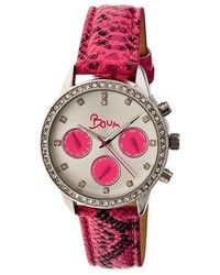 Boum Boum Serpent Watch With Crocodile Embossed Genuine Leather Strap Pink