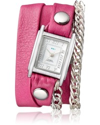 La Mer Collections Lm4511 Silver Tonepink Leather Watch