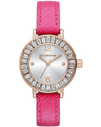 Liz Claiborne Crystal Accent Pink Leather Strap Watch